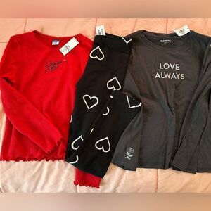 Old Navy Valentines Day Outfit 2 LS T-Shirts and Heart Leggings Size S 6-7